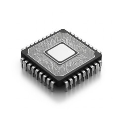 3D Black and White Microchip Processor Icon