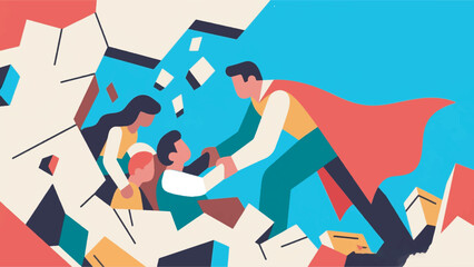 illustration of a person in a robe saving them from earthquake debris vector design template