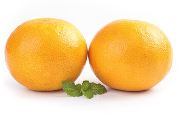 Fresh Oranges with Mint Leaves on White Background - Healthy Citrus Fruit