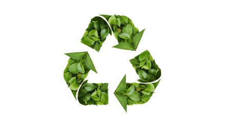 Recycle symbol made of green leaf and isolated on white background