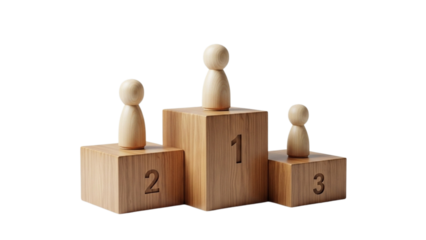 Wooden Podium with Figures  with a white background
