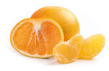 Freshly Picked Ehime Oranges Sliced and Segmented on White Background