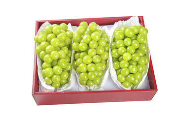 Fresh Green Grapes in Red Gift Box with White Background Premium Fruit Packaging