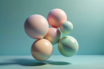 Soft Pastel Spheres Floating in a Serene Teal Environment balls soft colors 3D