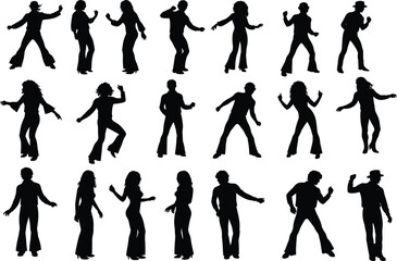 Silhouette Dance Poses Collection in Grid Format Featuring Dynamic Human Movements, Rhythm, and Highlighted Figure for Creative Design Projects