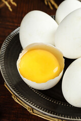 Fresh Goose Eggs with Golden Yolk on Rustic Tray - Farm Fresh Organic Poultry Products