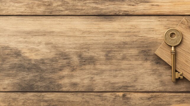 Elegant wooden cutting board with a glimmering gold key symbolizing success and achievements in business ventures