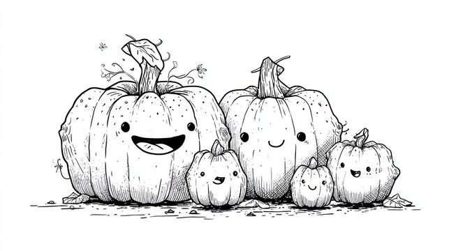 Cartoon pumpkin family with cute faces - Powered by Adobe