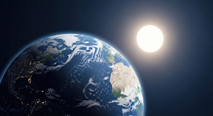 Fototapeta premium Planet Earth view from space with sun Earths atmosphere