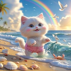 Obraz premium cat on the beach