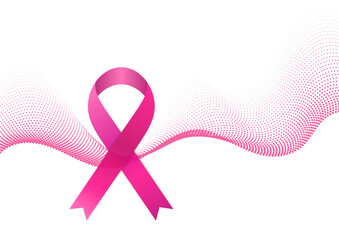 Breast cancer awareness month. Pink ribbon and dotted wavy lines