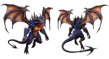 Epic fantasy dragon creature with detailed blue scales, wings spread, ready for games, animation, and digital art projects with isolated white background