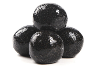 Nine Black Sesame Balls Handmade Traditional Asian Sweet Snack Closeup Dietary Nourishment Food