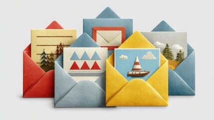 Group of colorful envelopes representing creator cart abandonment recovery app icon concept for personalized engagement