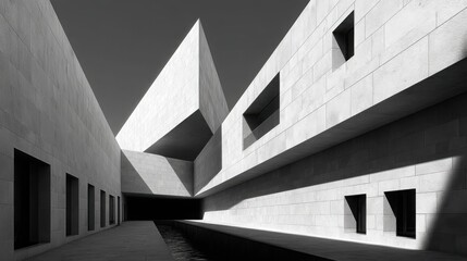 Obraz premium Architectural marvel with long shadow casting across the ground at sunset showcasing innovative building design