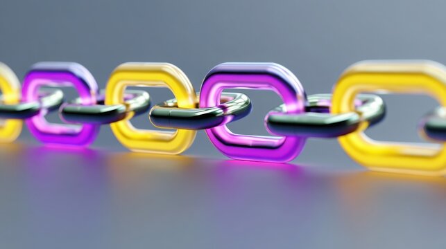 Chain link with neon glow illuminating the concept of connectivity and security in the world of cryptocurrency