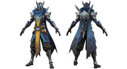 A striking futuristic warrior, ready for action. This detailed character design is ideal for games, sci-fi projects, any creative endeavor requiring a bold, dynamic visual. Isolated white background