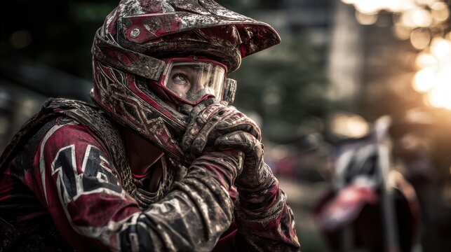 Motocross Racer in Full Gear with Mud - Powered by Adobe