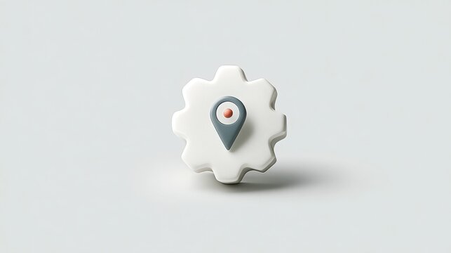 White object with a red dot representing a satellite icon hovering over a gear in remote operation concept