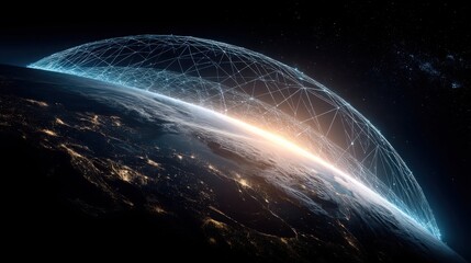 Planet connected with network of lines showcasing real-time logistics and satellite tracking technology for insights
