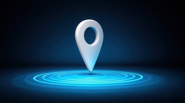 White pin on blue circle indicating location with radar rings to capture remote data for intelligent insights