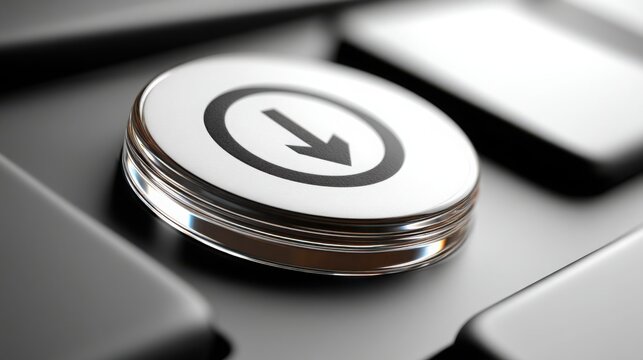 Computer keyboard featuring a button beside search bar and download icon for discoverable digital resources