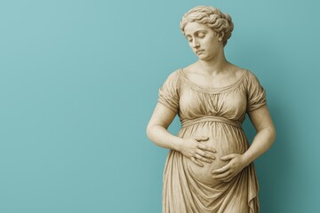 Obraz premium ターコイズブルーの背景に立つ妊婦の石像
