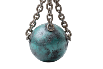 Heavy metal ball suspended by chains