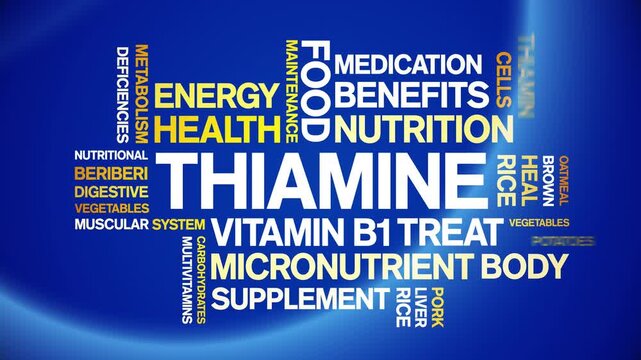 Thiamine Vitamin B1 animated word cloud-text design animation tag kinetic typography seamless loop.