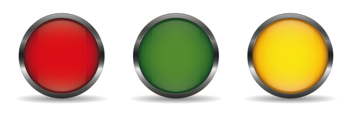 Realistic vector button set of traffic light colors or Stoplight sign for apps and websites