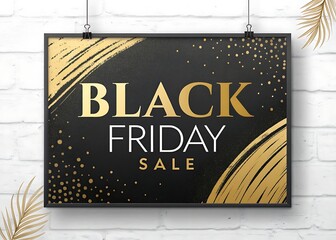 Black Friday Sale Sign on Brick Wall with Gold Accents