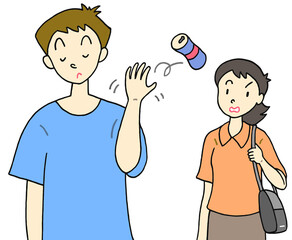 社会問題のイラスト - 空き缶ポイ捨て・不法投棄・違反行為