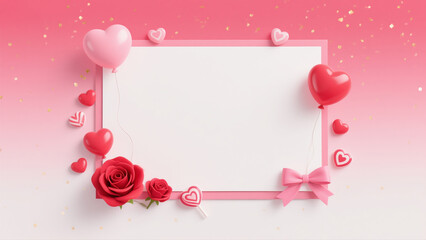 Romantic Card Background with Pink Heart Decorations