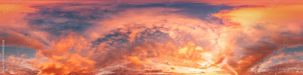 Wall mural sunset sky panorama with bright glowing pink cirrus clouds. hdr 360 seamless spherical panorama. ful