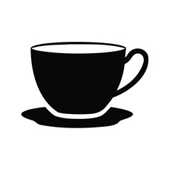Elegant Black Silhouette of a Coffee Cup and Saucer on White Background, cup of tea silhouette vector illustration
