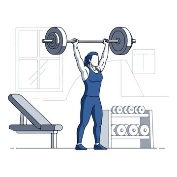 blue weightlifter lifting barbell in gym clip art preview