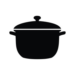 Black silhouette of a cooking pot with a lid and handles in kitchen, pot with lid silhouette vector illustration