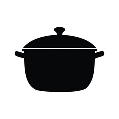 Simple black silhouette of cooking pot with lid on white background, pot with lid silhouette vector illustration