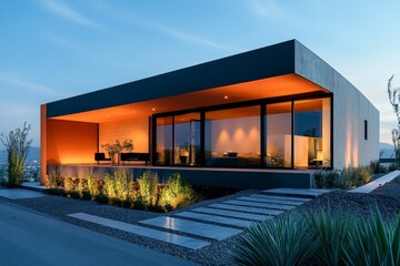 Obraz premium Modern minimalist private houses. Residential architecture exterior. Created with, Generative AI