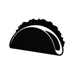 Minimalist graphic depiction of a delicious taco on a white background, taco garnished with avocado silhouette vector illustration
