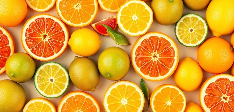 Vibrant seamless pattern of blended oranges, lemons, limes, grapefruits, orange, design - Powered by Adobe
