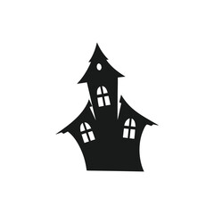 Halloween hunted house Spooky silhouette with bats flying around on halloween night, Hunted house vector silhouette
