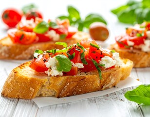 Fresh Italian Bruschetta with Tomato, Basil, and Cheese