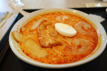 Spicy Laksa Noodle Soup with Shrimp and Egg