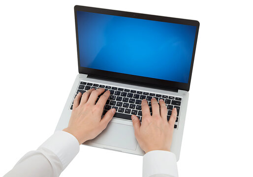 Person typing on a laptop computer isolated on transparent background