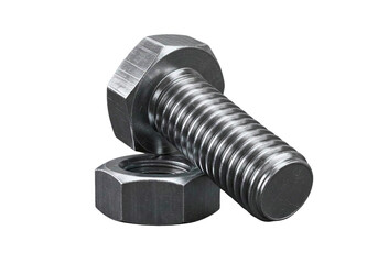 Metal hex bolt and nut isolated on transparent background