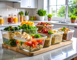 Healthy Portioned Meals Ready for the Week in Glass Containers