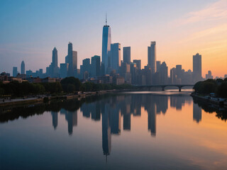 skyscraper with magnificent sky background