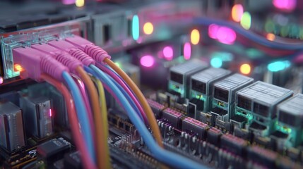 Naklejka premium Colorful computer circuit closeup