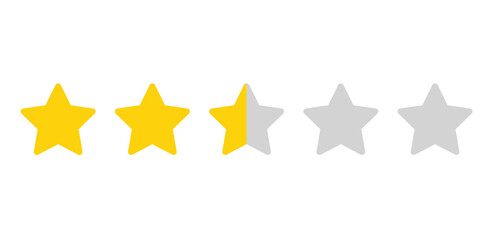 Two and half star rating PNG with transparent background, yellow and grey stars icon for online review UI